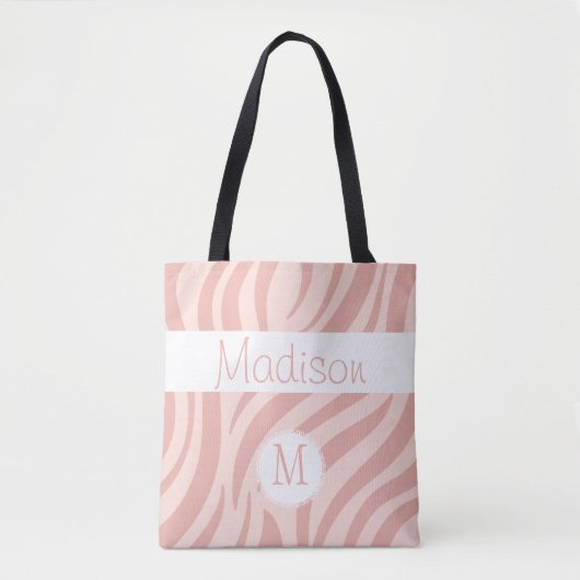 Girly Pink Zebra Animal Print Initiaal Monogram Tote Bag (Voorkant)