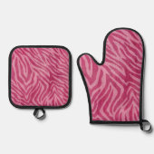 Girly Pink Zebra Animal Print Ovenwant & Pannenlap Set (Voorkant)