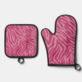Girly Pink Zebra Animal Print Ovenwant & Pannenlap Set