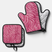 Girly Pink Zebra Animal Print Ovenwant & Pannenlap Set (Voorkant / Achterkant)