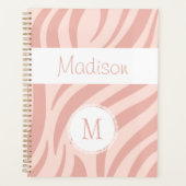 Girly Pink Zebra Animal Print Trendy Monogram Planner (Voorkant)