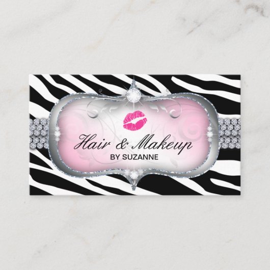 Girly Pink Zebra Hair Stylist Appointherinnering Visitekaartje (Voorkant)
