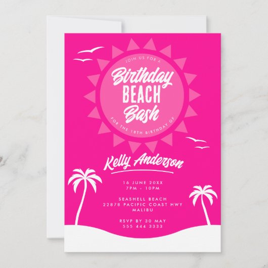 Girly Pink Zomer 18e Verjaardag Beach Party Kaart (Voorkant)