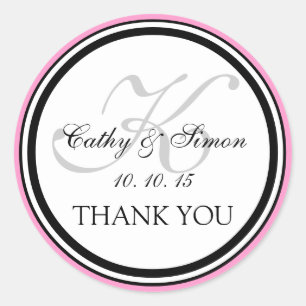 Girly Pink Zwart Monogram K Bruiloft Dank u Ronde Sticker
