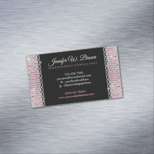 Girly Pink zwarte Glitter Magnetisch Visitekaartje