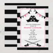 Girly Pirate Verjaardagsfeestuitnodiging Kaart (Voorkant / Achterkant)