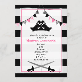 Girly Pirate Verjaardagsfeestuitnodiging Kaart