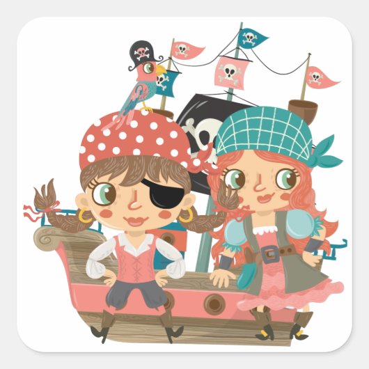 Girly Pirates Vierkante Sticker (Voorkant)
