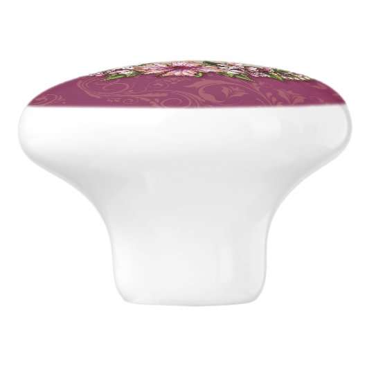 Girly Plum Floral en Damask Monogram Keramische Knop (Zijkant)