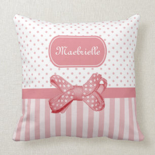 Girly Polka Dot Bow Schattigee roze strepen met na Kussen