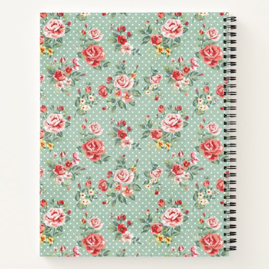 Girly Polka Dot Floral Pattern Monogram Notitieboek (Achterkant)