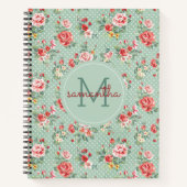 Girly Polka Dot Floral Pattern Monogram Notitieboek (Voorkant)
