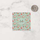 Girly Polka Dot  Floral Pattern Monogram Notitiekaartje (Voorkant / Achterkant in situ)