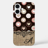 Girly Polka Dots and Burlap Pattern met Monogram Case-Mate iPhone Case (Achterkant)