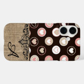 Girly Polka Dots and Burlap Pattern met Monogram Case-Mate iPhone Case (Achterkant (horizontaal))