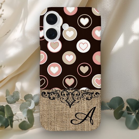 Girly Polka Dots and Burlap Pattern met Monogram Case-Mate iPhone Case