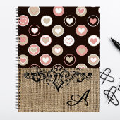 Girly Polka Dots and Burlap Pattern met Monogram Notitieboek