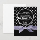 Girly Polka Dots Sweet 16 Paarse lint Kaart (Voorkant / Achterkant)