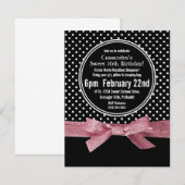 Girly Polka Dots Sweet 16 roze lint Kaart (Voorkant / Achterkant)