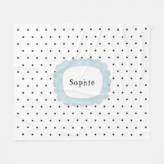 Girly Polka Dots Zwart & Wit Gepersonaliseerd Fleece Deken (Voorkant (Horizontaal))