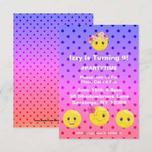 Girly Polkadot Emoji Verjaardag Uitnodiging