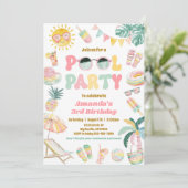 Girly Pool Party Verjaardag uitnodiging (Staand voorkant)
