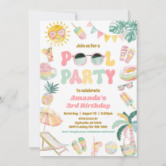 Girly Pool Party Verjaardag uitnodiging