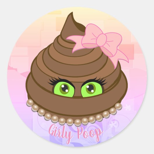 Girly Poop Emoji Ronde Sticker (Voorkant)