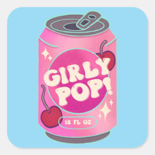 Girly Pop Cherry Sodawaterblik Retro Y2K Roze Vierkante Sticker