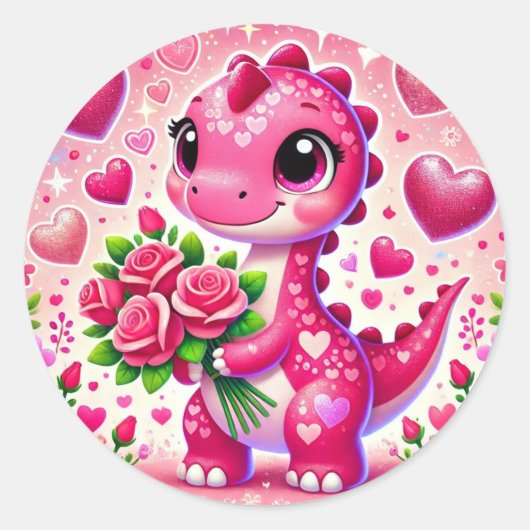Girly Pop Dinosaur Ronde Sticker (Voorkant)