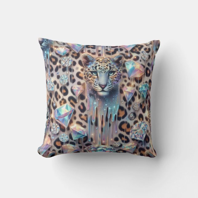 Girly Posh Leopard Print Opal Kussen (Voorkant)
