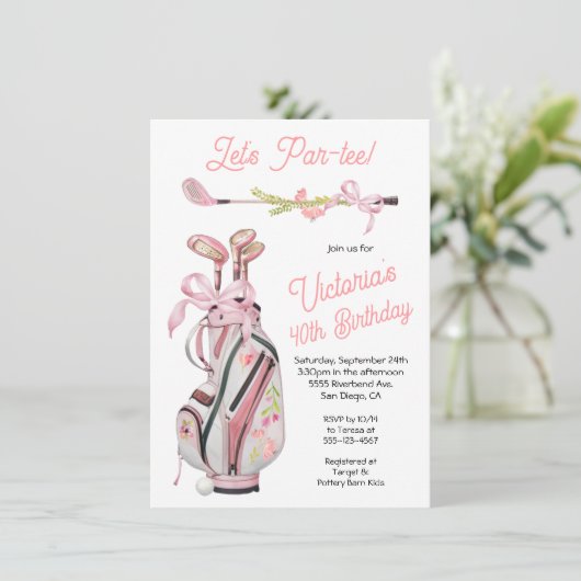 Girly Preppy Golf Verjaardagsfeestje Kaart (Staand voorkant)