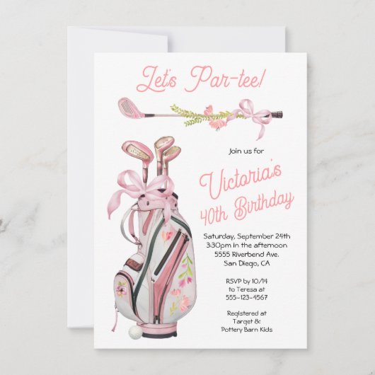 Girly Preppy Golf Verjaardagsfeestje Kaart (Voorkant)