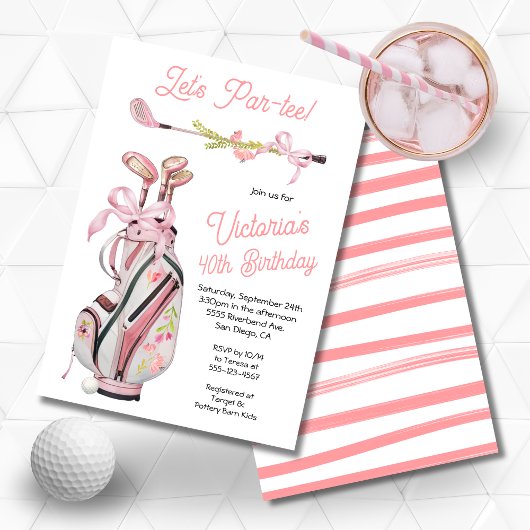 Girly Preppy Golf Verjaardagsfeestje Kaart