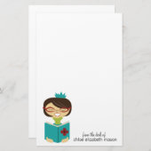 Girly Princess Bookworm Stationery Briefpapier (Voorkant / Achterkant)