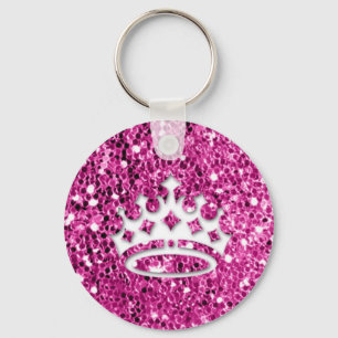 Girly Princess Crown on Pink Glitter Kijk Sleutelhanger