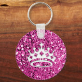 Girly Princess Crown on Pink Glitter Kijk Sleutelhanger (Voorkant)
