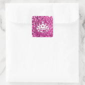 Girly Princess Crown on Pink Glitter Kijk Vierkante Sticker (Tas)