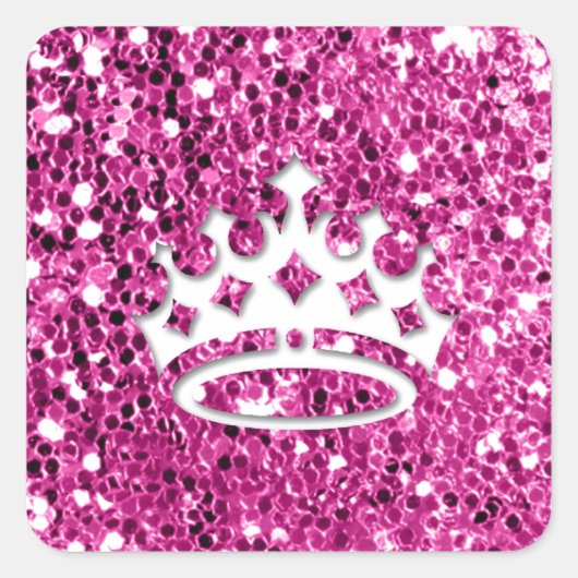Girly Princess Crown on Pink Glitter Kijk Vierkante Sticker (Voorkant)