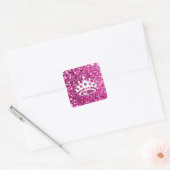 Girly Princess Crown on Pink Glitter Kijk Vierkante Sticker (Envelop)