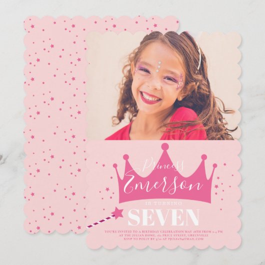 Girly Princess Cute Pink Birthday Party Kaart (Voorkant / Achterkant)