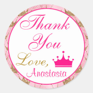 Girly Princess Hot Pink en Gold Glitter Hartelijk  Ronde Sticker