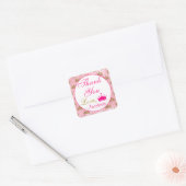 Girly Princess Hot Pink en Gold Glitter Hartelijk  Vierkante Sticker (Envelop)