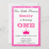 Girly Princess Hot Pink Glitter First Birthday One Kaart (Voorkant)