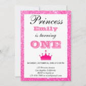 Girly Princess Hot Pink Glitter First Birthday One Kaart (Voorkant)