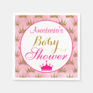 Girly Princess Hot Pink & Gold Glitter Baby shower Servet