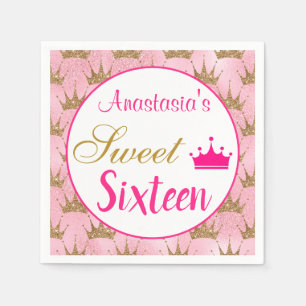 Girly Princess Hot Pink Gold Glitter Sweet Sixteen Servet