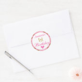 Girly Princess Pink en Gold Glitter 1e verjaardag Ronde Sticker (Envelop)