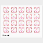 Girly Princess Pink en Gold Glitter 1e verjaardag Vierkante Sticker (Vel)