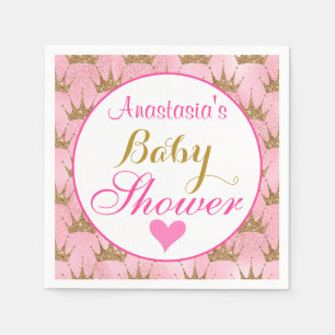 Girly Princess Pink en Gold Glitter Baby shower Servet